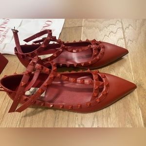 Valentino Garavani Red Rockstud Ballerina Flats Women’s Shoes Size 39